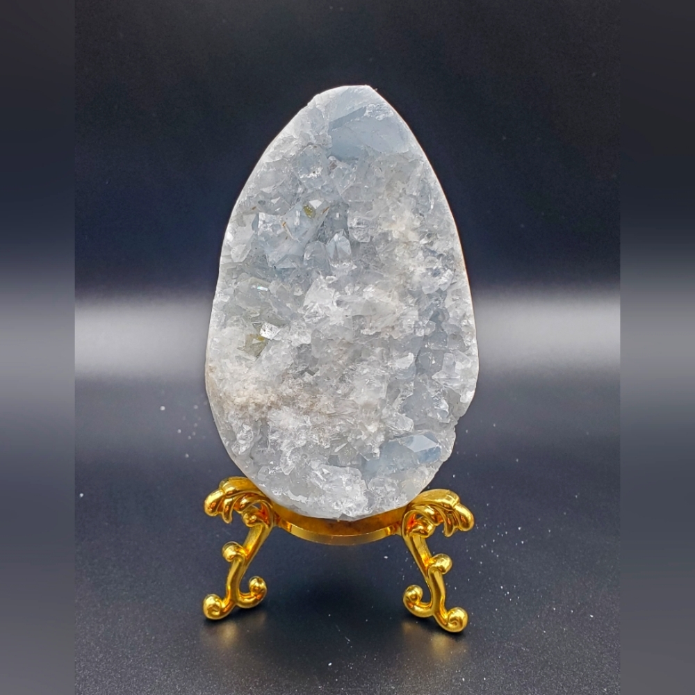 Celestite Egg With Gold Stand